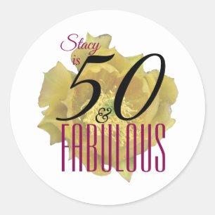 Gelbe Kaktus Blume 50 und fabelhafter Geburtstag Runder Aufkleber