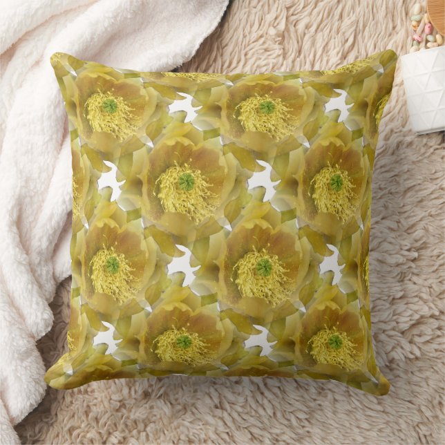 Gelbe Kaktus Blume Wiederholung Muster auf Weiß 1 Kissen (Decke)