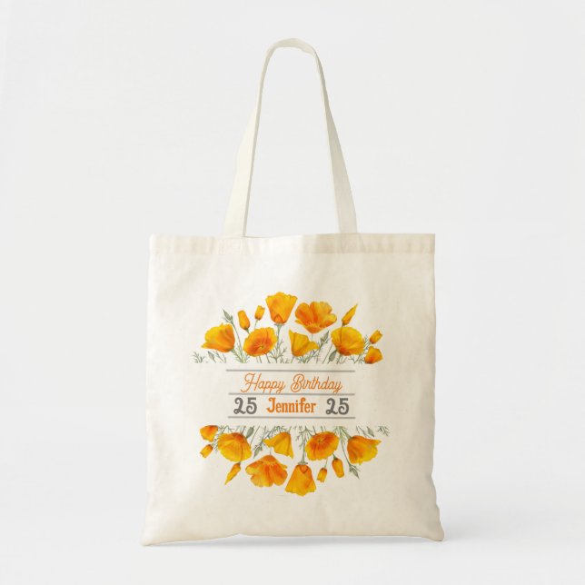 Gelbe kalifornische Poppies Personalisiert Tote Ba Tragetasche (Vorne)