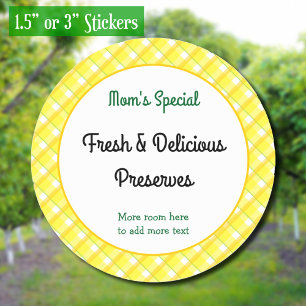 Gelbe Karierte Karo bearbeitbare Retro-Canning Runder Aufkleber