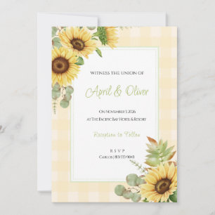 Gelbe Karo-Sonnenblumen-Hochzeitseinladung Einladung