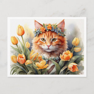 Gelbe Kätzchen Tulpen Postkarte