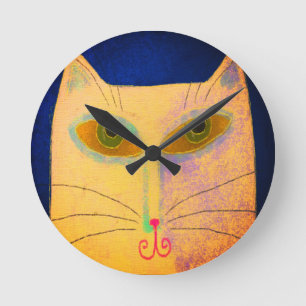 Gelbe Katze Abstrakte Kunst Runde Wanduhr