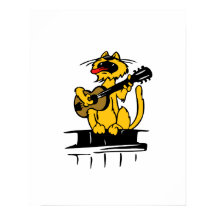 Gelbe Katze, die Gitarre spielt und singt