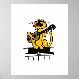 Gelbe Katze, die Gitarre spielt und singt Poster