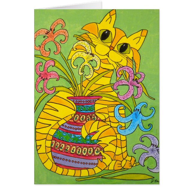Gelbe Katze mit Lilien-Vase (Vorne)