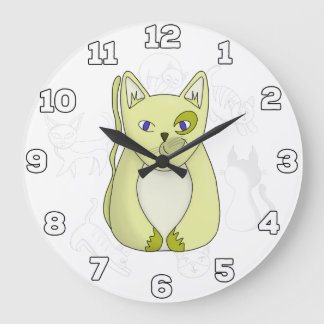 Gelbe Katze mit scheußlichem Lächeln Große Wanduhr