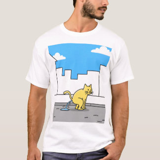 Gelbe Katze Peeing City Sidewalk Hausmüll T-Shirt