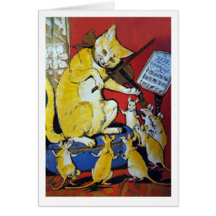Gelbe Katze spielt die Violine für glückliche
