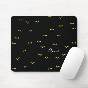 Gelbe Katzenaugen auf Schwarz beste Halloween-Part Mousepad