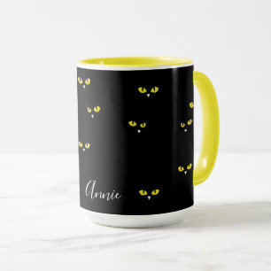Gelbe Katzenaugen auf Schwarz beste Halloween-Part Tasse