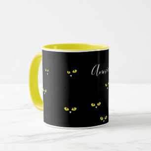 Gelbe Katzenaugen auf Schwarz Tasse