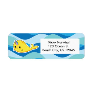 Gelbe Kawaii Narwhal Adressen-Etiketten