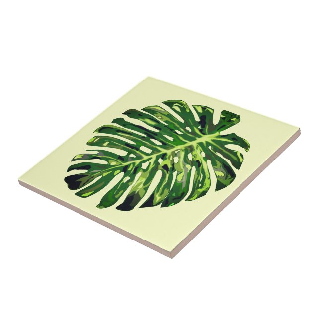 Gelbe Keramik aus tropischem grünem Leaf Fliese (Seite)