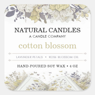 Gelbe Kerze Blumenaufkleber Soy Wax Quadratischer Aufkleber
