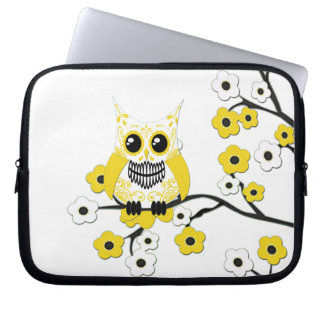 Gelbe Kirschblüten-Eulen-Elektronik-Tasche Laptopschutzhülle