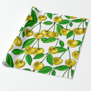 Gelbe Kirschen auf Weiß Geschenkpapier