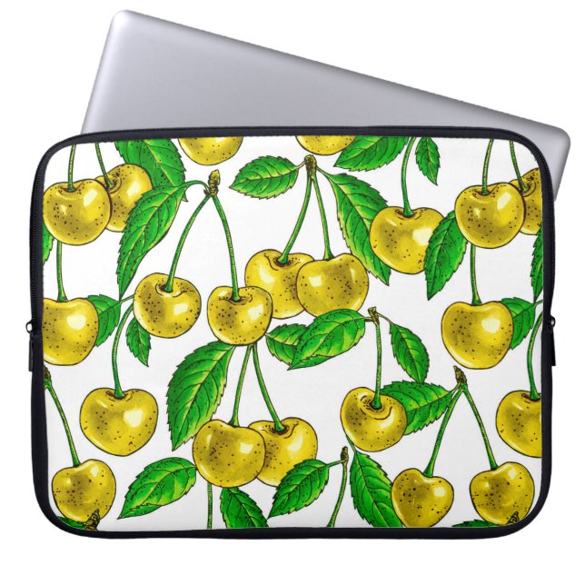 Gelbe Kirschen auf Weiß Laptopschutzhülle (Vorderseite)
