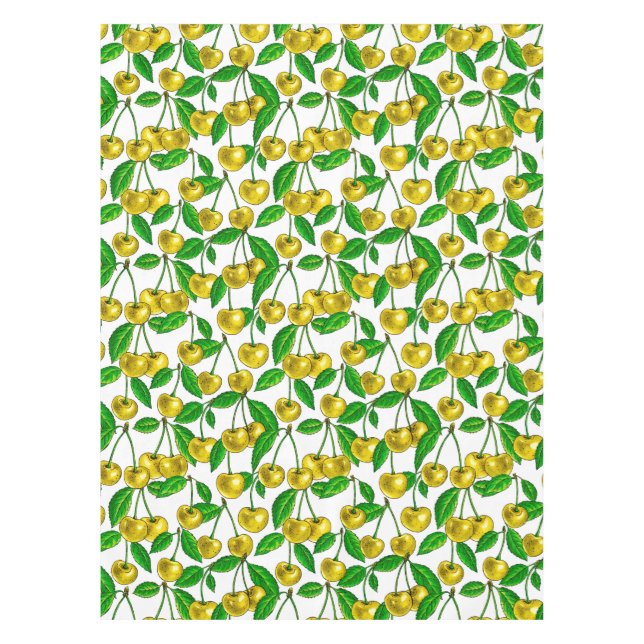 Gelbe Kirschen auf Weiß Tischdecke (Vorderseite)
