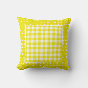Gelbe Kissen oder Polster, Tupfen und Gingham