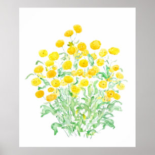 gelbe kleine Florist Gänseblümchen Bündel Aquarell Poster