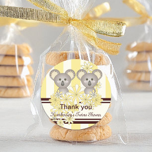 Gelbe Koala-Zwillinge Baby Shower / Geburtstags-Da Runder Aufkleber
