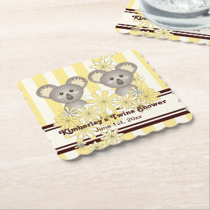 Gelbe Koala-Zwillinge Baby Shower / Kindergeburtst Untersetzer