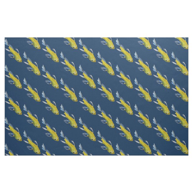 Gelbe Koi Fisch-Wasserfarbe Japanerkunst Stoff (Fat Quarter (45,7 x 55,9 cm))