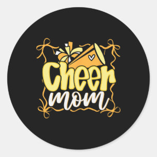 Gelbe Kokette Pom Poms Schleife Cheer Mom Mama Che Runder Aufkleber