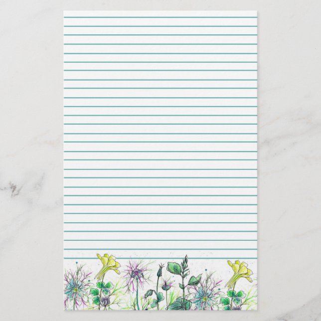 Gelbe Kolumne Wasserfarben-Wildblumen Briefpapier (Vorderseite)