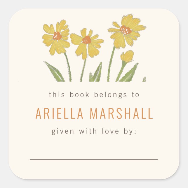 Gelbe Kone-Blume, kundenspezifische Buchungsplatte Quadratischer Aufkleber (Vorderseite)