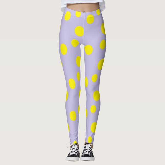 Gelbe Kreise auf lila Muster Leggings (Vorderseite)
