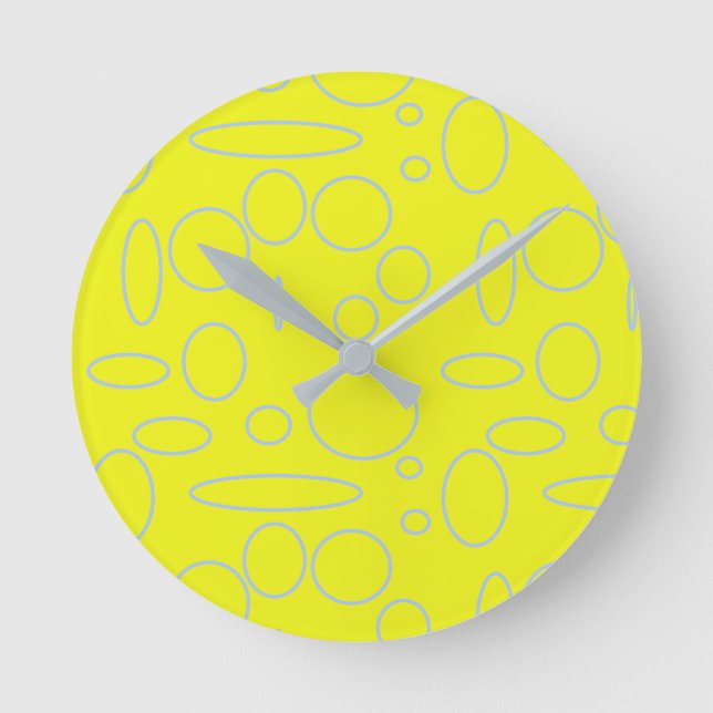 Gelbe Kreise und Schleifen Runde Wanduhr (Vorderseite)