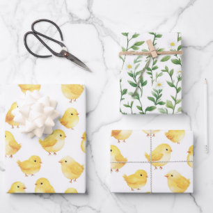 Gelbe Küken Gänseblümchen Baby Shower Geschenkpapier Set