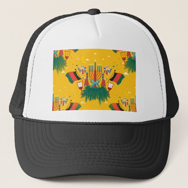 Gelbe Kwanzaa Truckerkappe (Vorderseite)