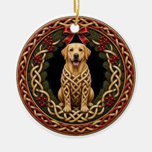 Gelbe Lab Celtic Knot Kranz Weihnachten Keramik Ornament
