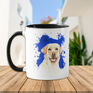 Gelbe Labrador Blue Abstrakt Background Tasse
