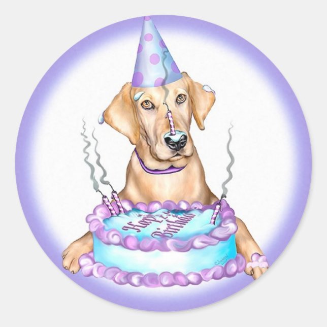Gelbe Labrador Cake Face Birthday Runder Aufkleber (Vorderseite)