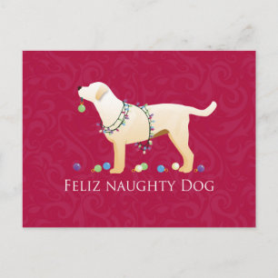 gelbe Labrador Christmas Feliz Naughty Dog Feiertagspostkarte