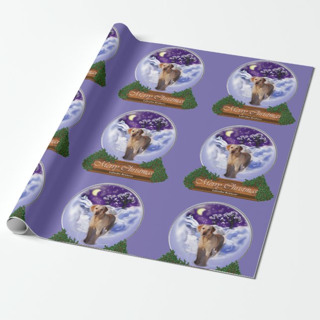 Gelbe Labrador Christmas Globe Geschenkpapier (Ungerollt)