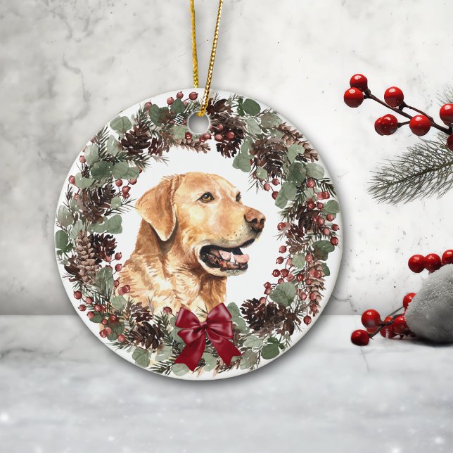 Gelbe Labrador Dog Pinecone Personalisiert Keramik Ornament (Von Creator hochgeladen)