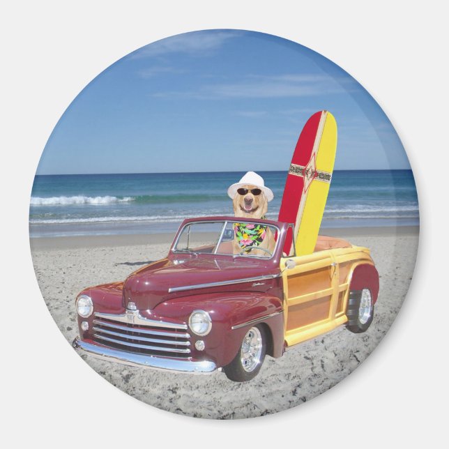 Gelbe Labrador Driving Woodie Magnet (Vorne)