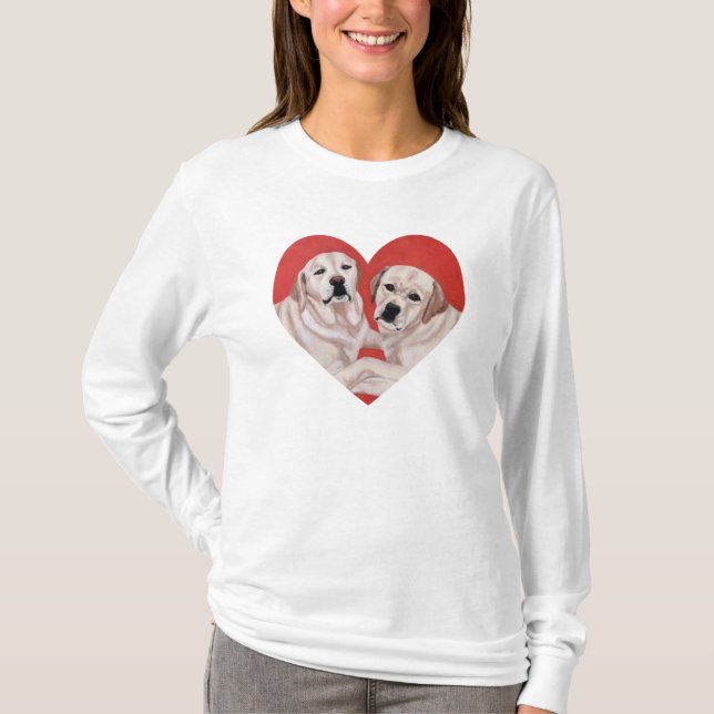 Gelbe Labrador-Duo-Malerei T-Shirt (Vorderseite)