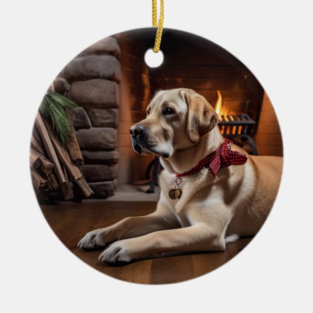 Gelbe Labrador Holiday Keramik Ornament (Vorne)