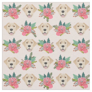 Gelbe Labrador Hund Rosa Blüten Stoff