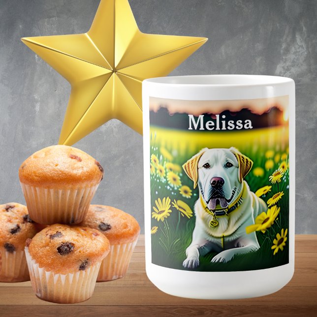 Gelbe Labrador im Bereich der Wildblumen Kaffeetasse (Von Creator hochgeladen)