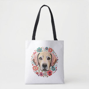 Gelbe Labrador Labrador mit Blume Blumenstickerei