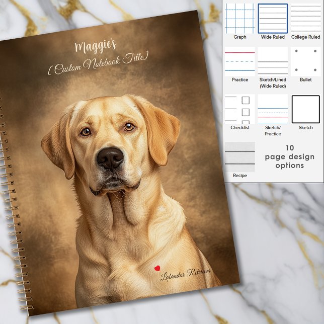 Gelbe Labrador Labrador Retriever Personalisiert Notizbuch (Yellow Lab Labrador Retriever Portrait Personalized Notebook with 10 interior page options)