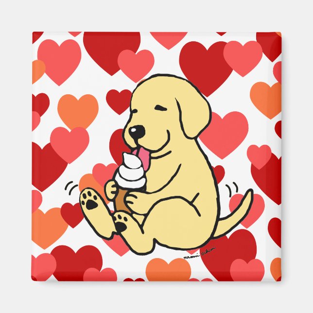 Gelbe Labrador lecken Eiscreme mit Herz Magnet (Vorne)