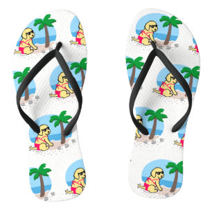 Gelbe Labrador-Mädchen-Sommer-Ferien drehen Flip Flops